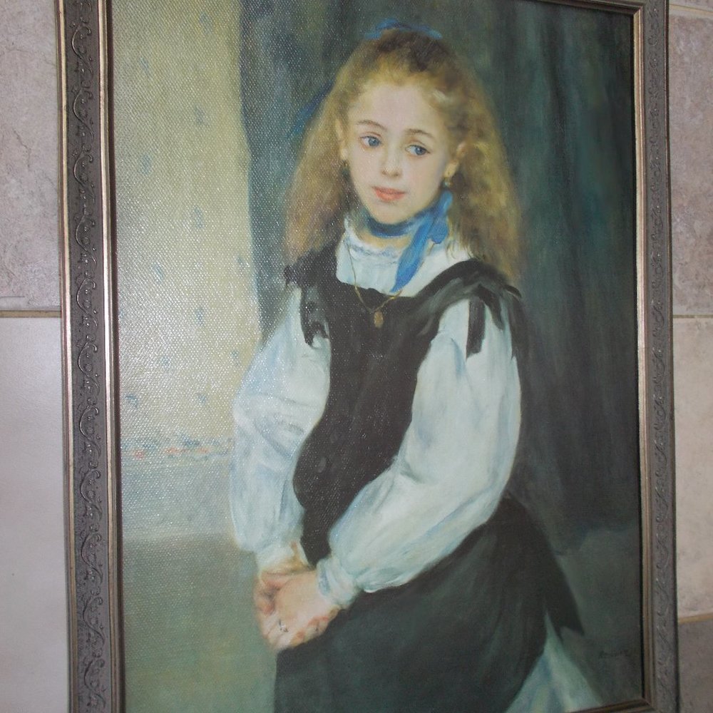 Vintage Mademoiselle Legran art on stretched canvas, framed & signed